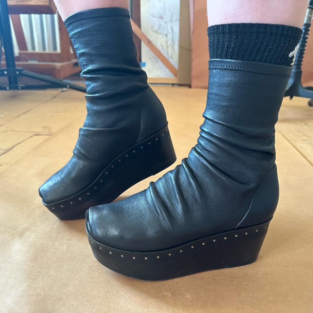 Rick Owens Black Platform open toe studded boots